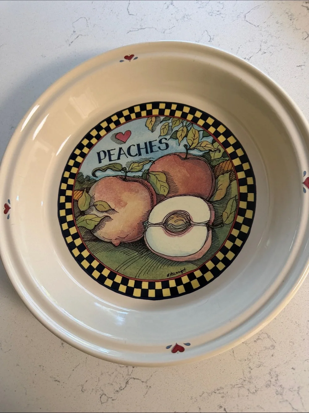 Peaches Ceramic Pie Plate - Cream Peach Design